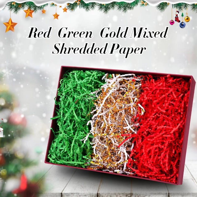 GlyinnHe Christmas Crinkle Cut Paper Shred 300g/10.6oz - Red, Green, Gold Raffia Confetti Filler for Gift Baskets, Boxes, Xmas Party Supply - Image 2